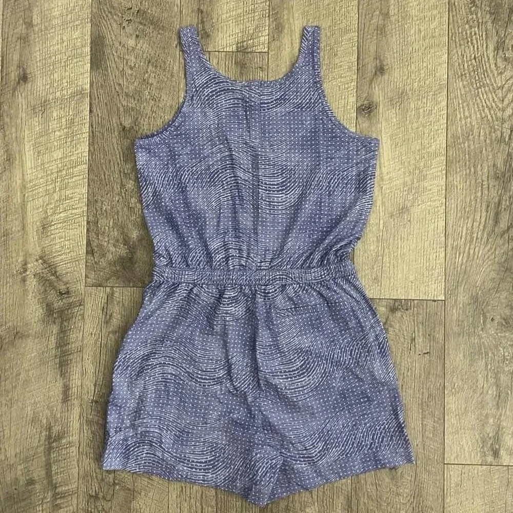 Athleta Girl Romper Purple White Wave‎ Print Sleeveless Pockets XXL 16